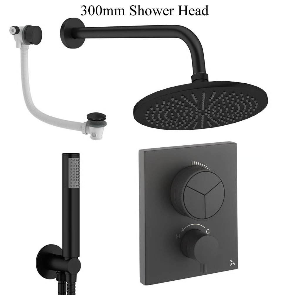 Cutout image of Crosswater Crossbox Push Matt Black Triple Outlet Shower Bath Set