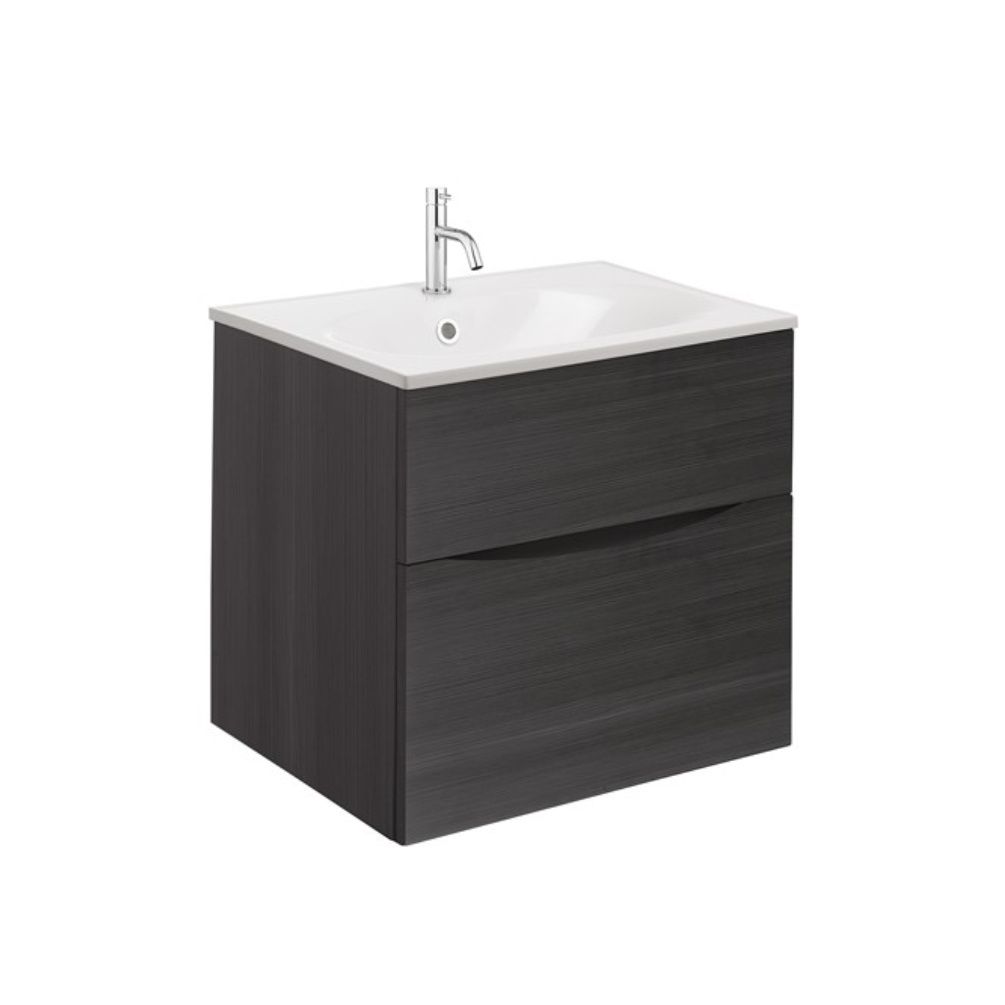 Product Cut out image of the Crosswater Glide II Steelwood 500mm Double Drawer Unit with Cast Mineral Marble 1 Tap Hole Basin
