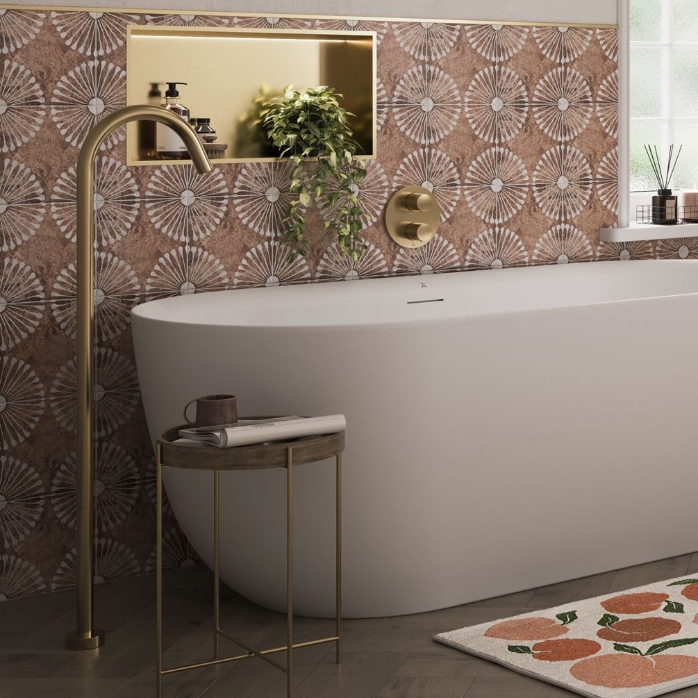 Crosswater Brushed Brass Freestanding Bath Spout - Lifestyle Image 1