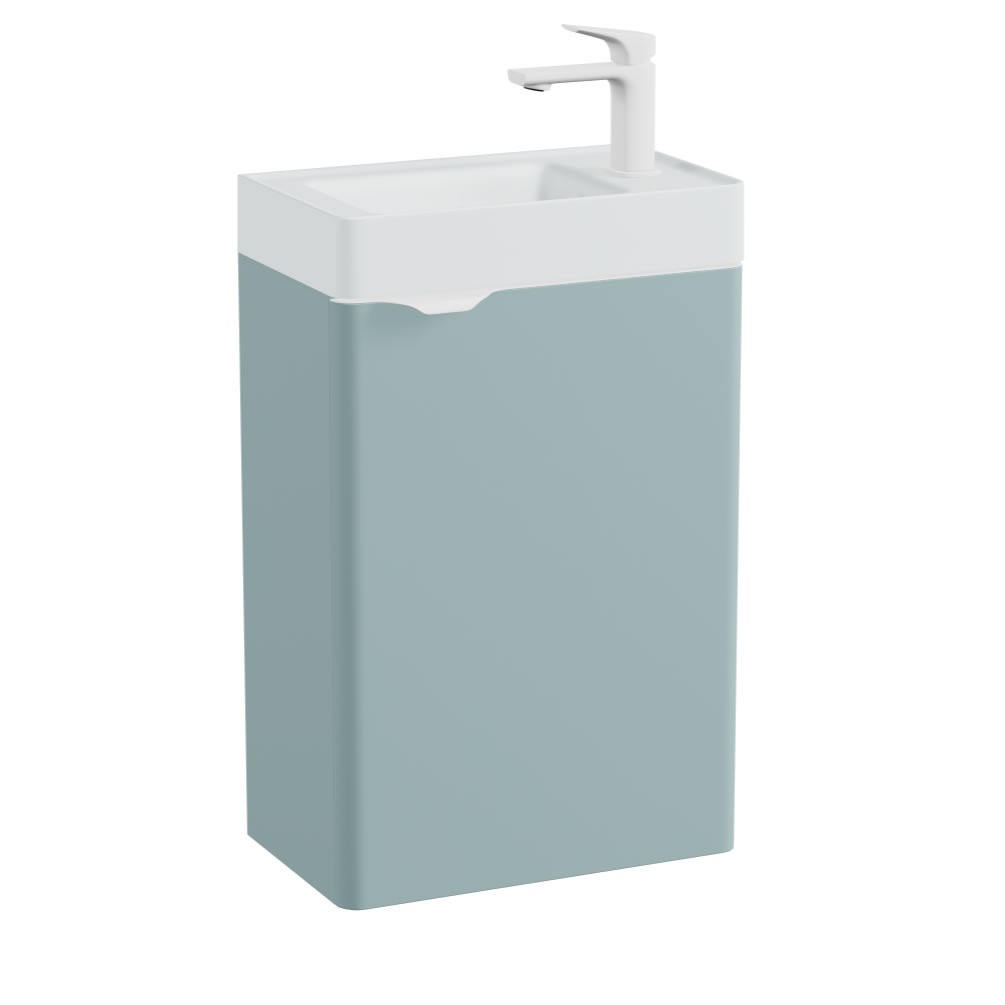 Vado Cameo 400mm Cove Blue Wall Mounted Vanity Unit & Arctic White Basin - Right Hand