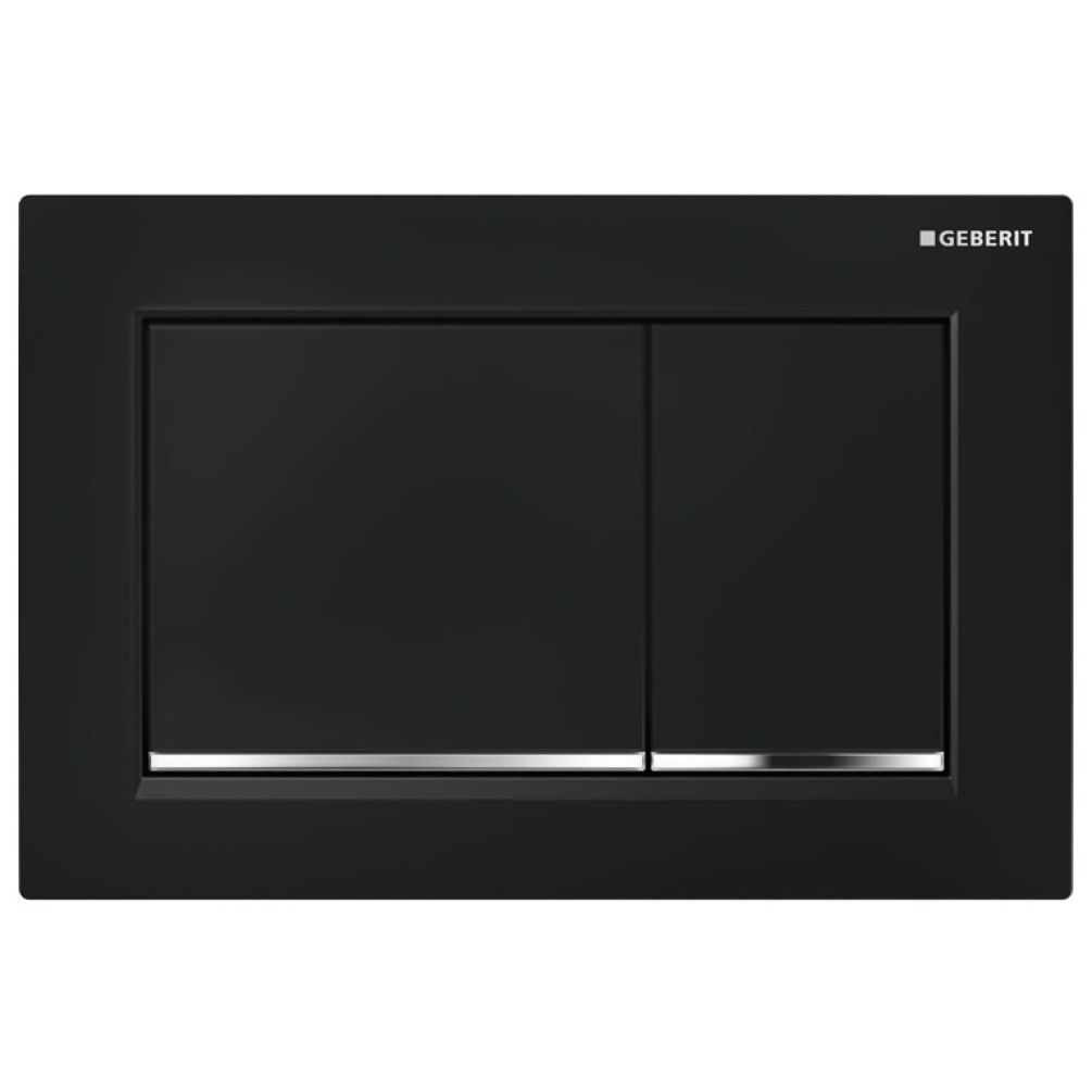 Cutout image of Geberit Omega30 Dual Flush Plate Black / Gloss Chrome / Black