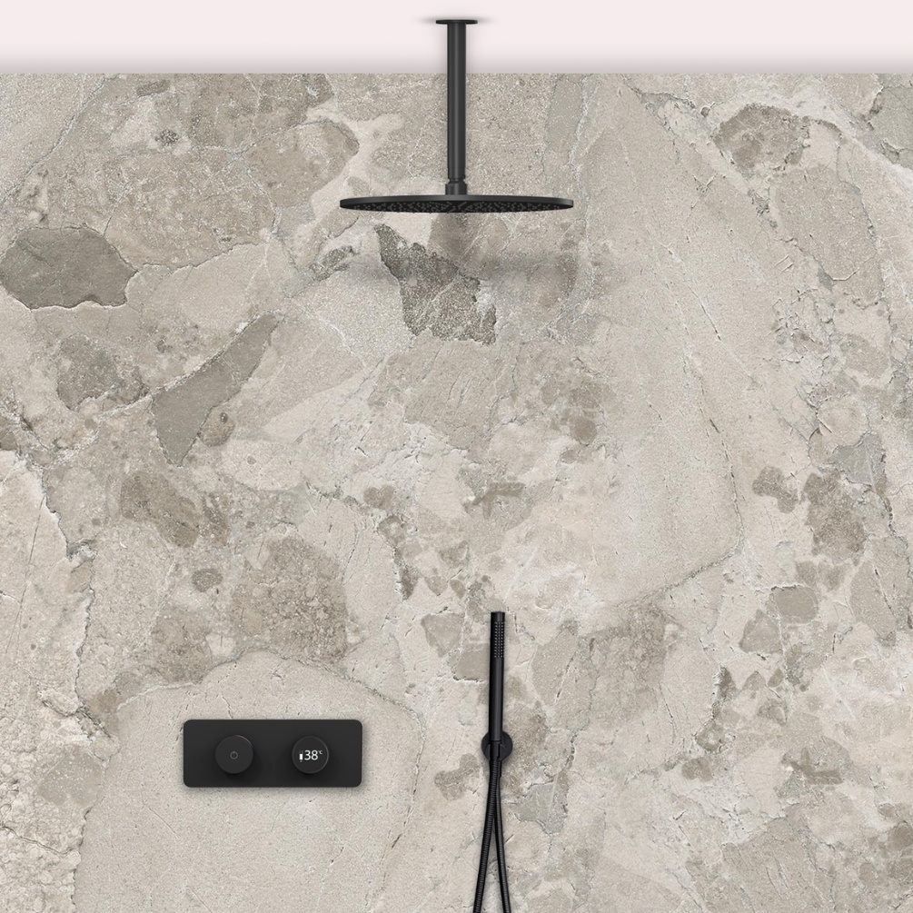 TED TOGO Matt Black Square Valve Ceiling mounted Shower Head Lifetsyle