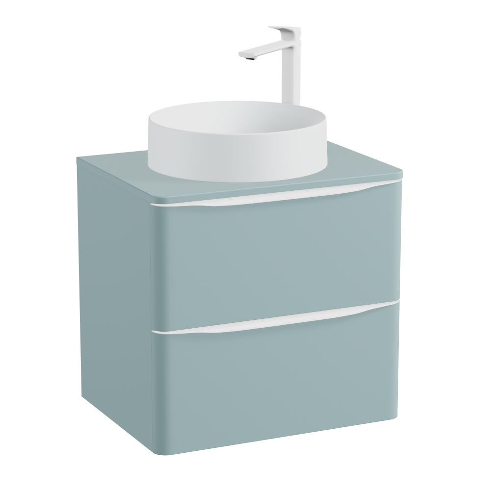 Vado Cameo 600mm Cove Blue Wall Hung Vanity Unit, Worktop & Arctic White Basin