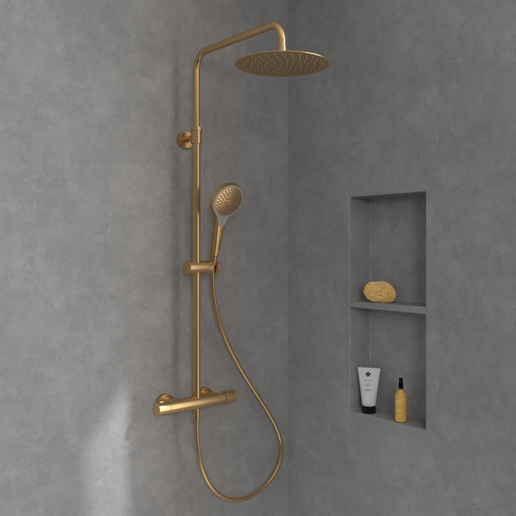 Lifestyle image of Villeroy & Boch Verve Brushed Gold Thermostatic Shower System