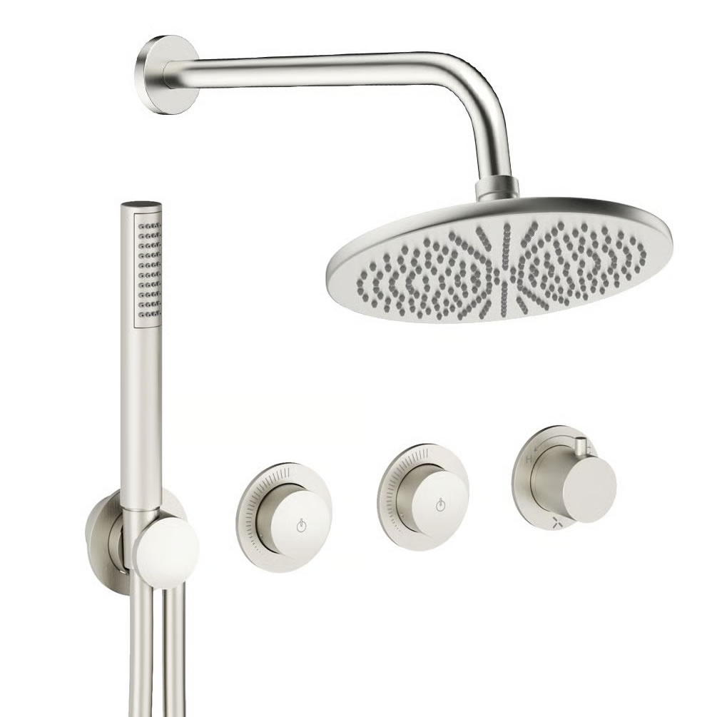 Cutout image of Crosswater Module Push Brushed Nickel Dual Outlet Shower Set