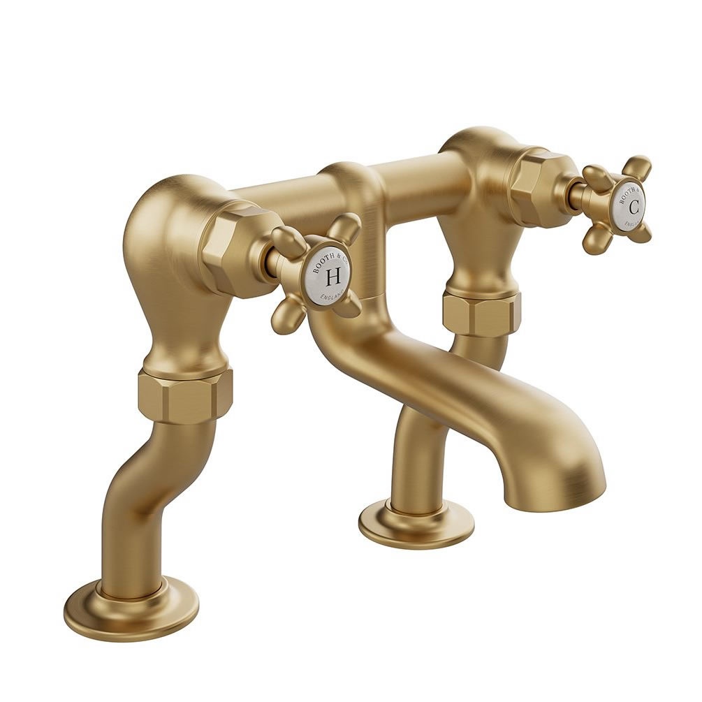 Booth & Co. Axbridge White Cross Brushed Brass Bath Filler