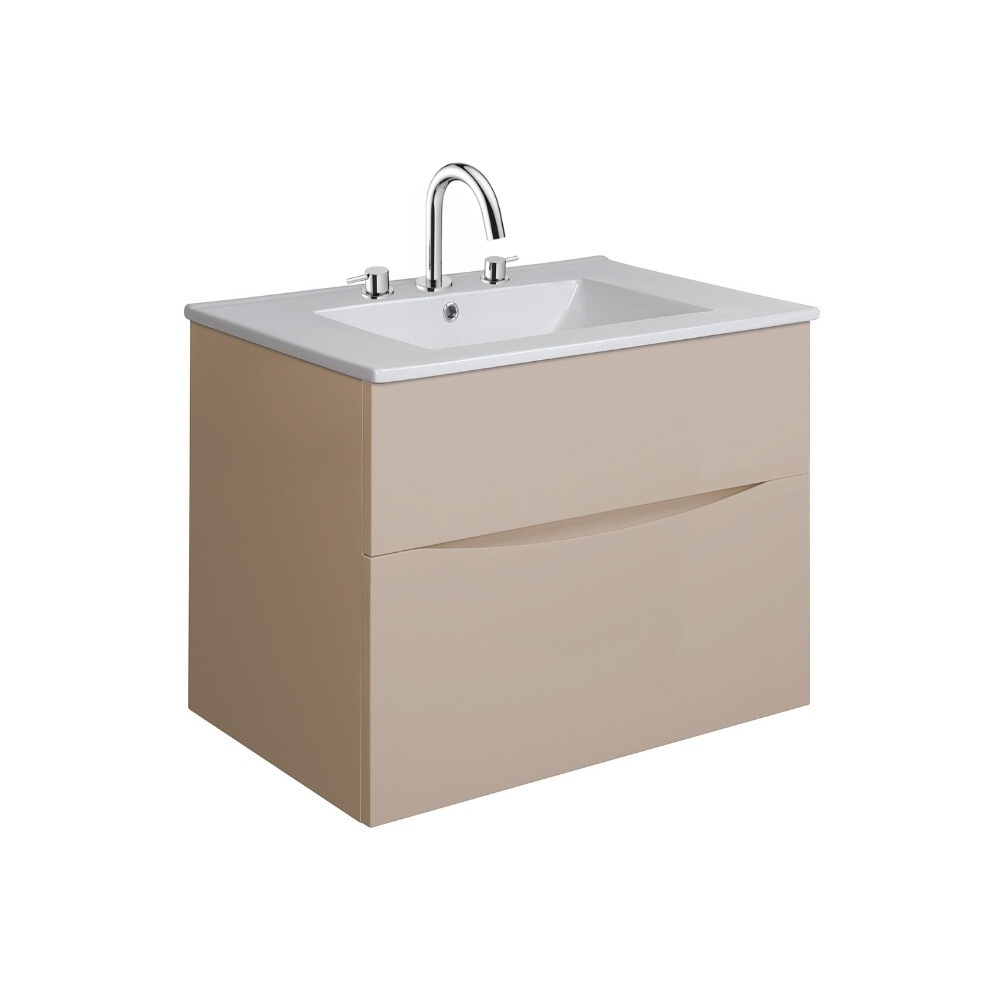 Product Cut out image of the Crosswater Glide II Warm Stone 700mm Double Drawer Unit with Ceramic 3 Tap Hole Basin