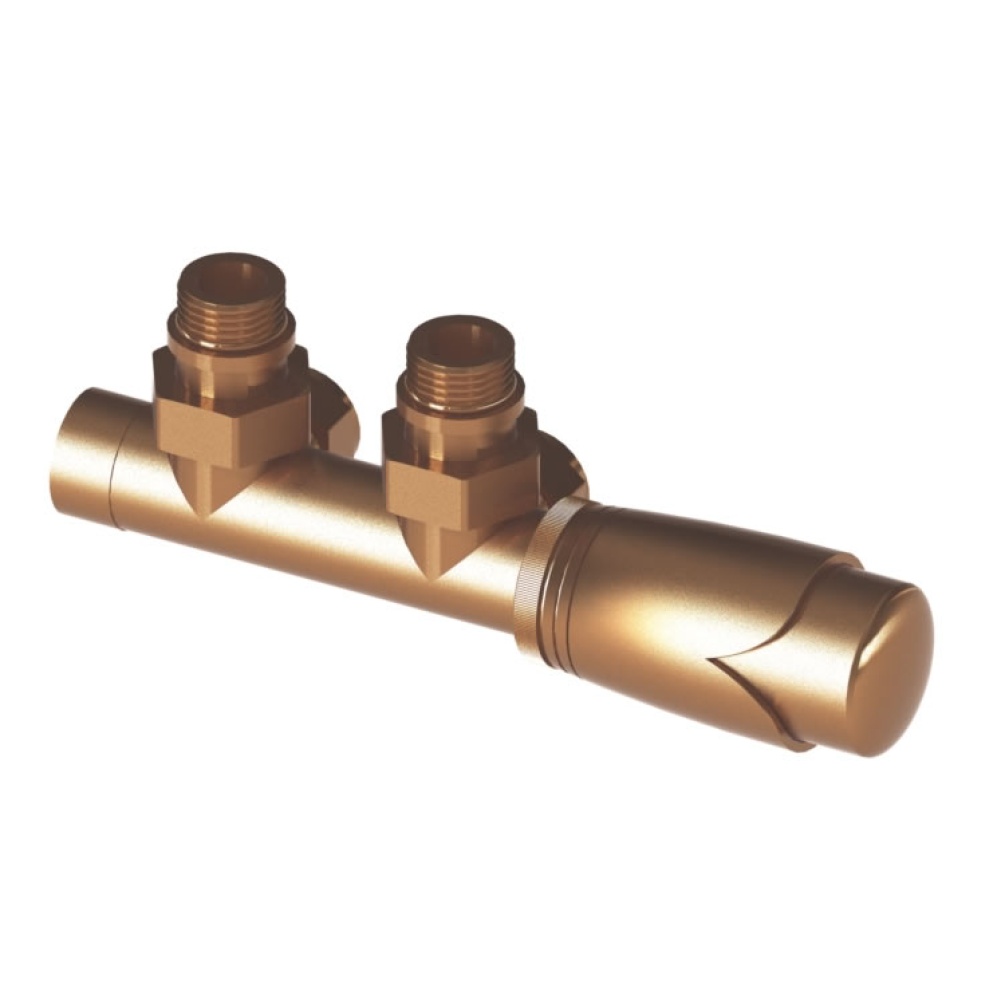 Product Cut out image of the Abacus Ultima Euro50 Brushed Bronze Angled Thermostatic Radiator Valve