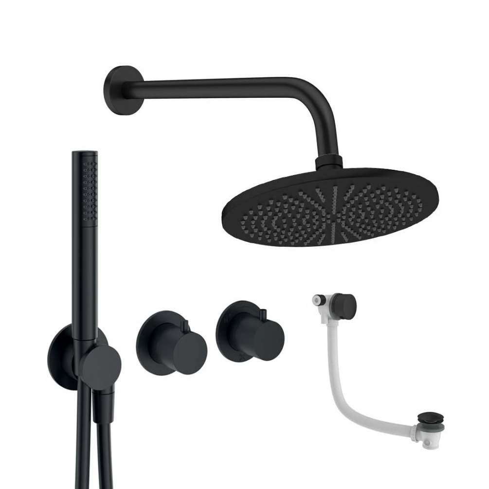 Cutout image of Crosswater Module Matt Black Triple Outlet Shower Bath Set
