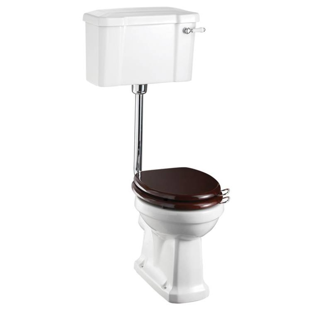 Product Cut out image of the Burlington Low Level Toilet with a Gloss Mahogony Toilet Seat