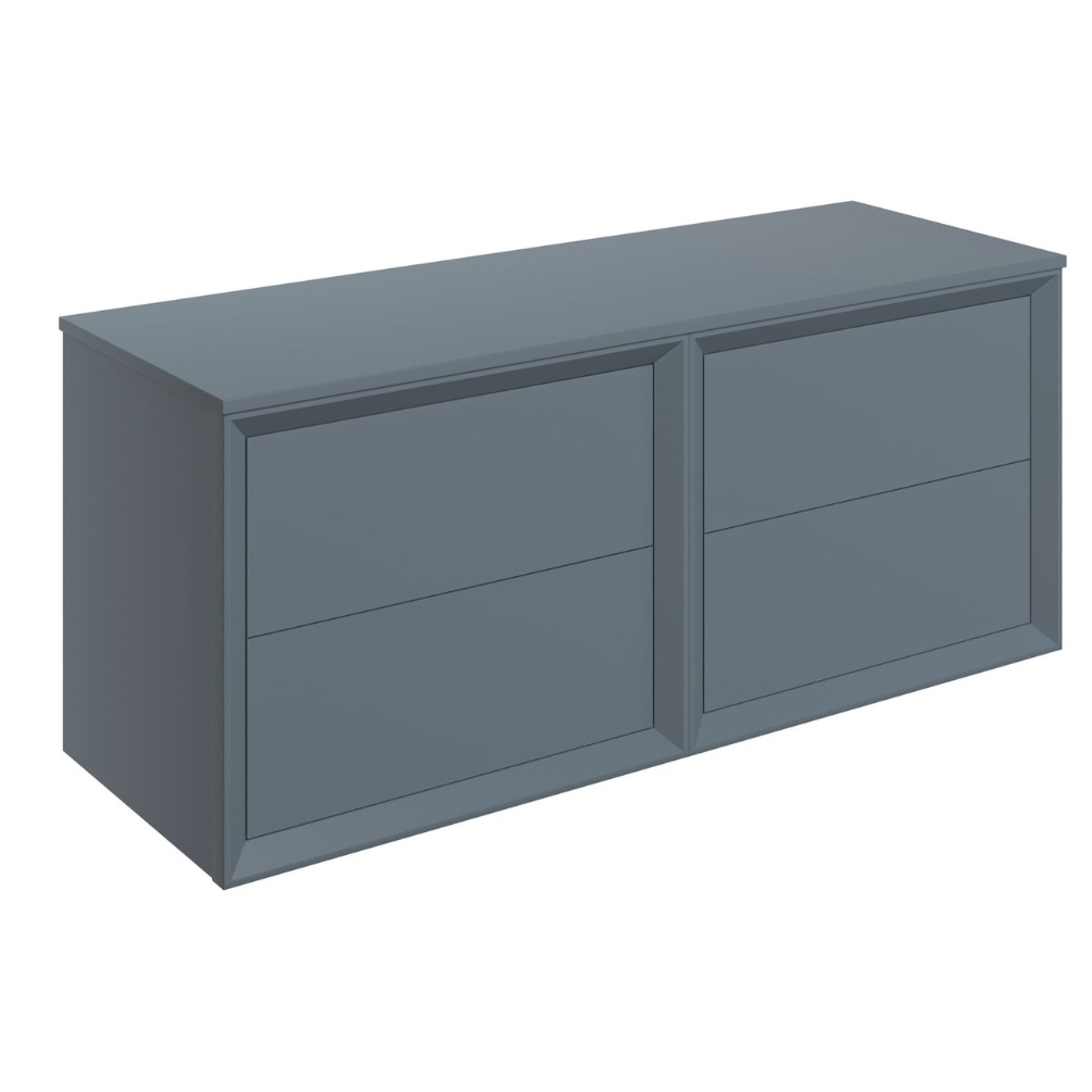 Apex Air Matt Storm Blue Wall Hung 1200mm 4 Drawer Double Basin Unit & Top Cut Out