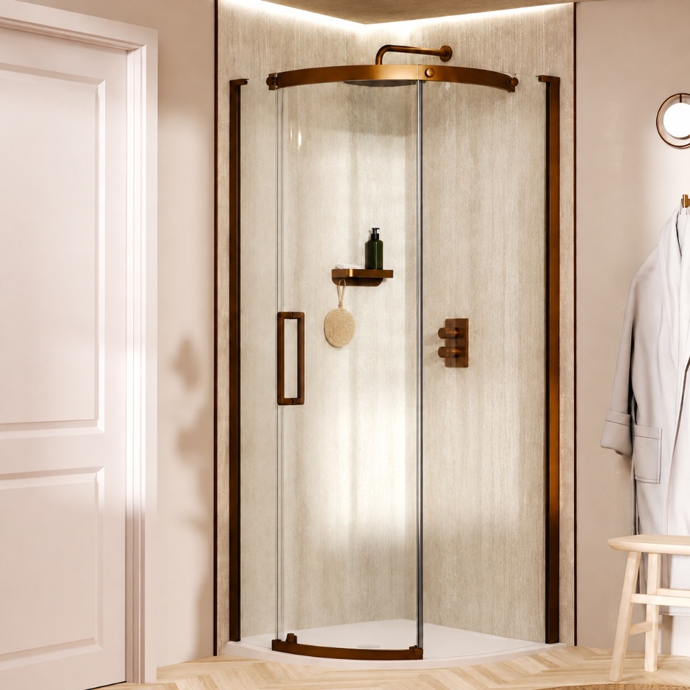 Crosswater Optix 10 Brushed Bronze 1000mm x 800mm Quadrant Shower Enclosure Set RIGHT HANDED LIFESTYLE