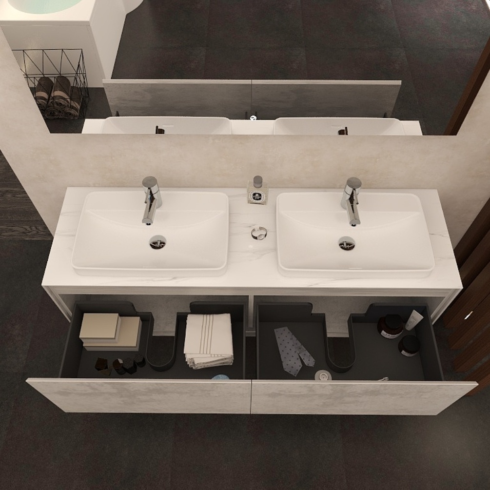Imex Arco Double Countertop Vanity Unit with Marble worktop and white basins