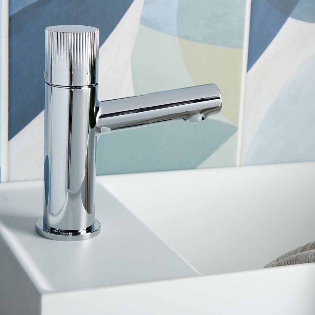 Vado Safari Leverless Fluted Chrome Mini Mono Basin Mixer - Lifestyle Image 1