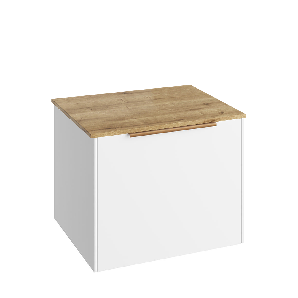 Abacus Concept Sit On White 550mm Vanity Unit - Oak Countertop