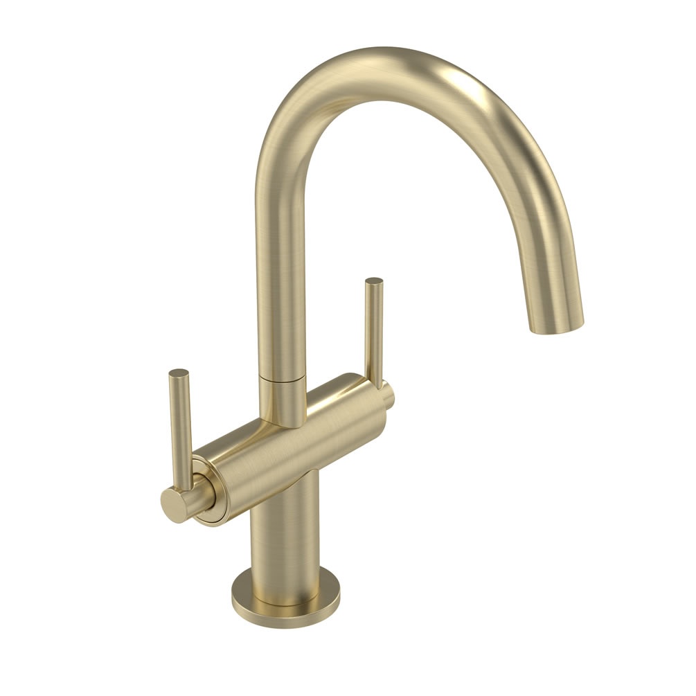 Tavistock Cohort Lever Brushed Brass Twin Handle Basin Mixer & Click Waste