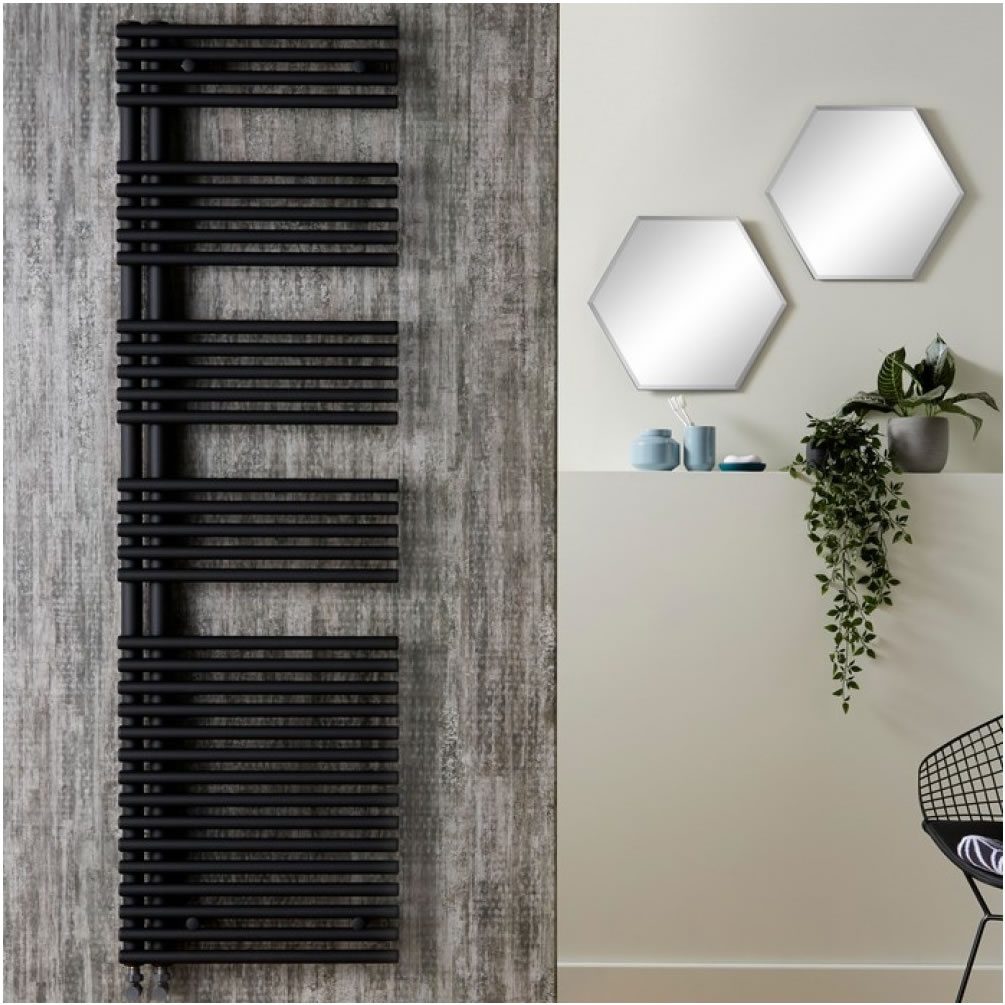 Lifestyle image of Velaro Omnia Matt Black 1161 x 596mm Towel Radiator